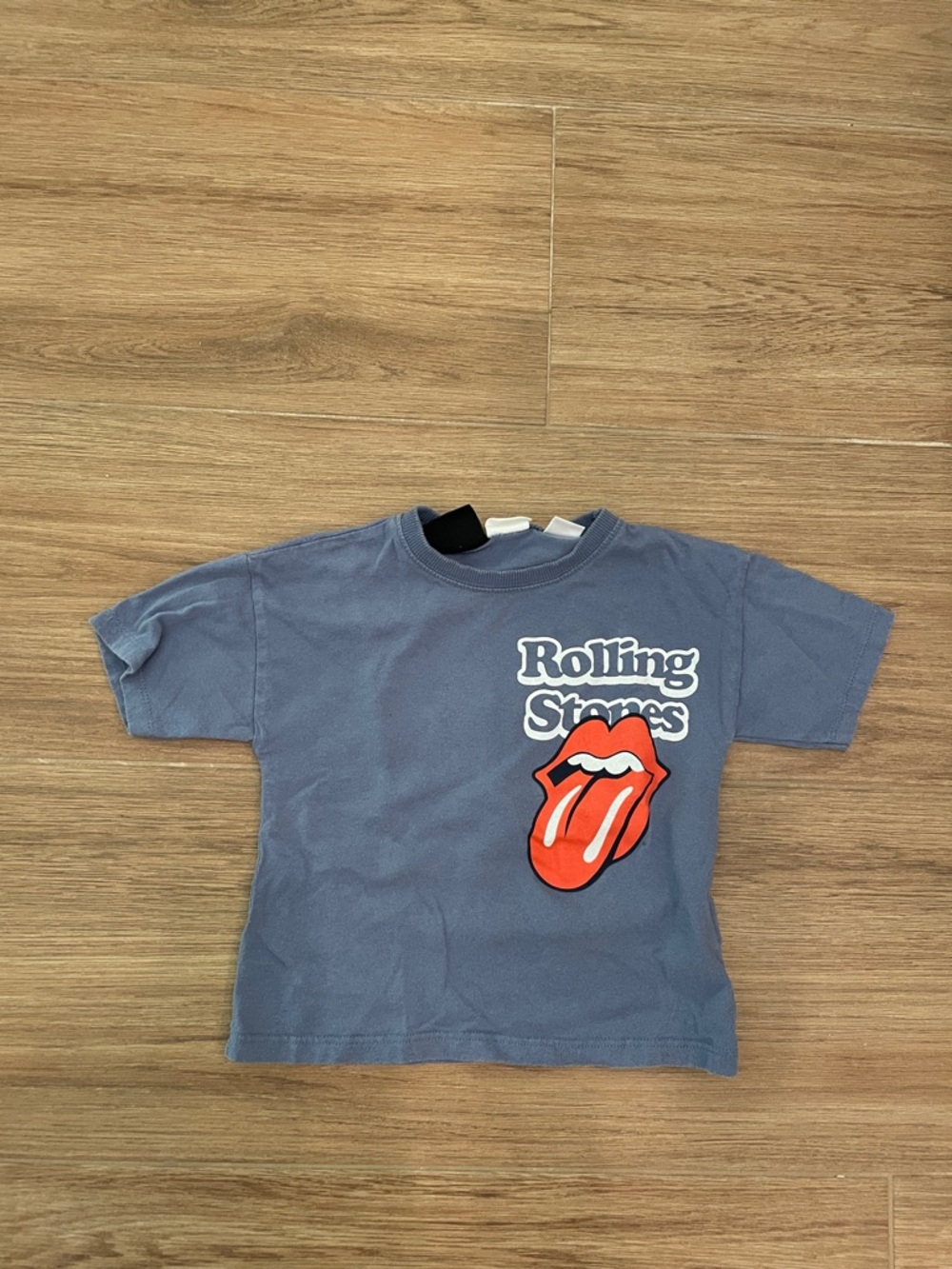 Zara Blue Kids Short Sleeve Tee with Red Tongue Graphic